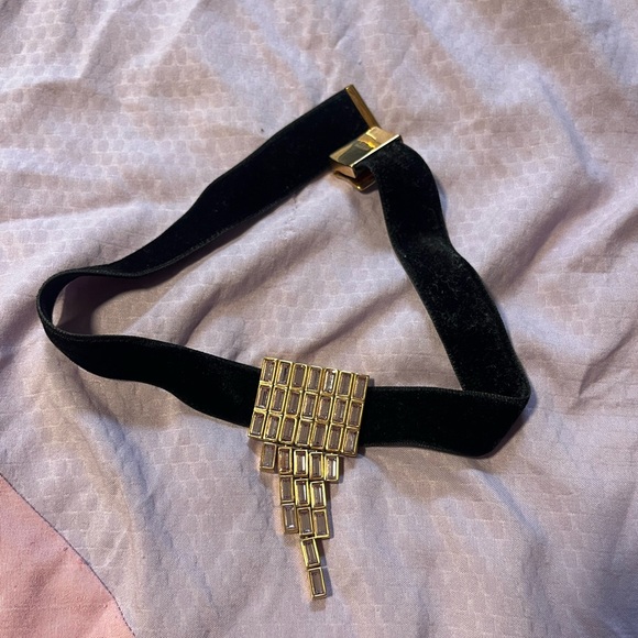 Atelier Swarovski Black Velvet Belt with Gold Buckle